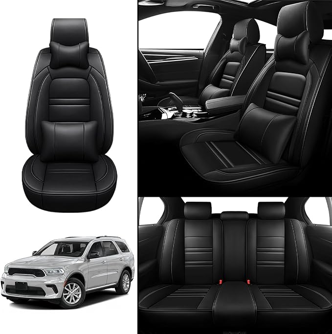 Car Seat Covers for Dodge Durango 2004-2025 | 5-Seats Seat Covers, Waterproof Seat Protectors, Automotive Seat Covers (Full Set with Pillow,Black)