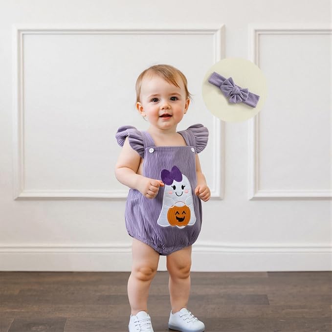 YINGISFITM My First Halloween Baby Girl Outfit Newborn Pumpkin Bubble Romper - Image 4