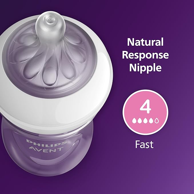 Philips Avent Natural Baby Bottles with Natural Response Nipples (Fast Flow, Flow 4), 11oz, 4-Pack, SCY906/04