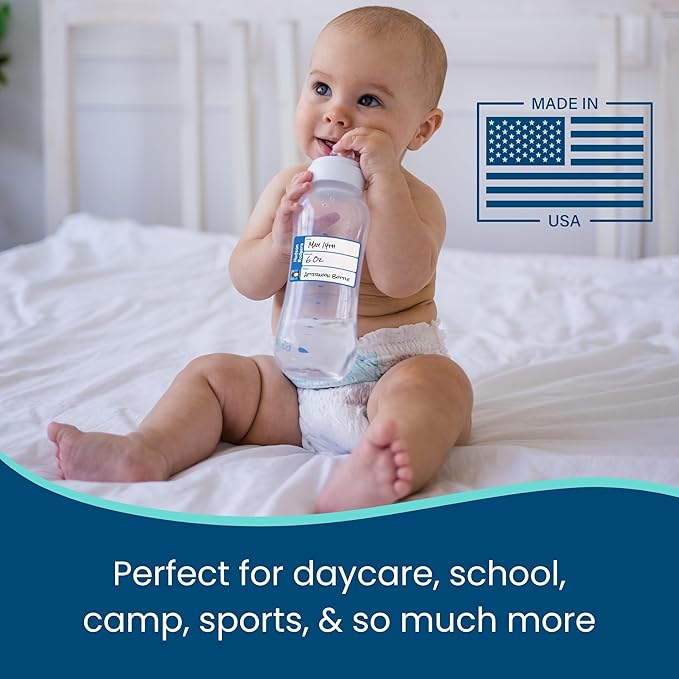 Name Bubbles - Reusable Baby Bottle Labels for Daycare (20 Labels) - Kids Washable Name Tags for Bottles, Sippy Cups, & Snack Containers, Waterproof, Baby Name Stickers, Write-On (Unicorn)
