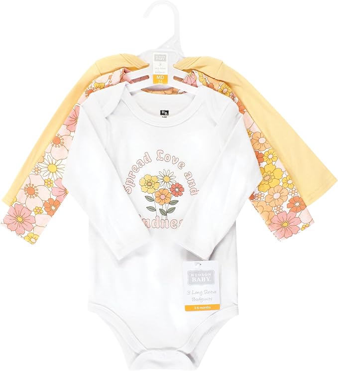 Hudson Baby Baby Girls' Cotton Long-sleeve Bodysuits 3-pack - Image 2