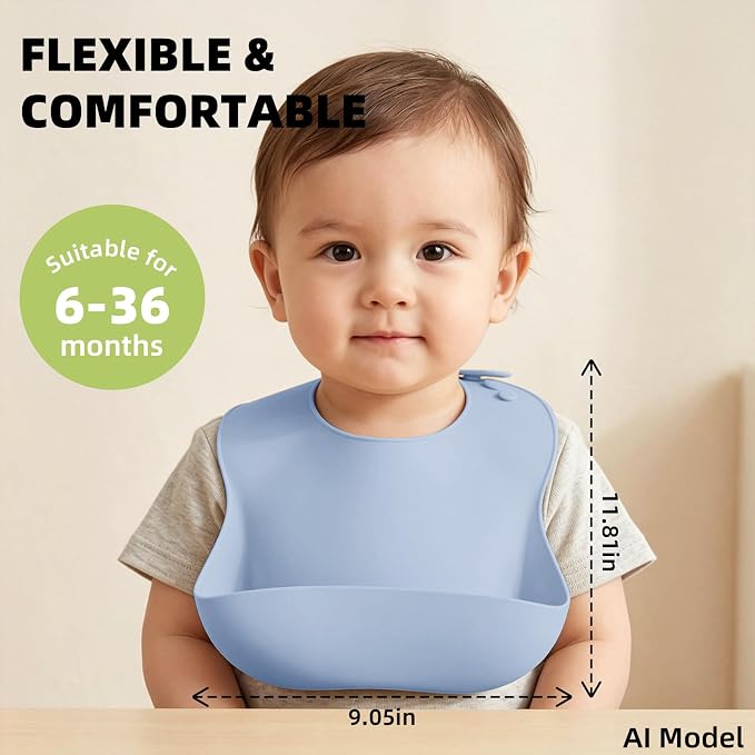 Set of 3 Silicone Bibs for Babies Toddler, Soft Adjustable Bibs for Baby Girl - Image 5