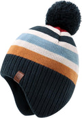 Duoyeree Kids Beanie Hat for Boys Girls Pom-pom Kint Hats Cozy Lining Winter Skull Cap