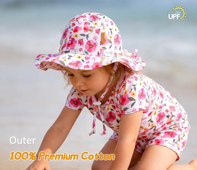 Baby Girl Sun Hat with UPF 50+ Outdoor Adjustable Toddler Beach Hat with Wide - Image 3
