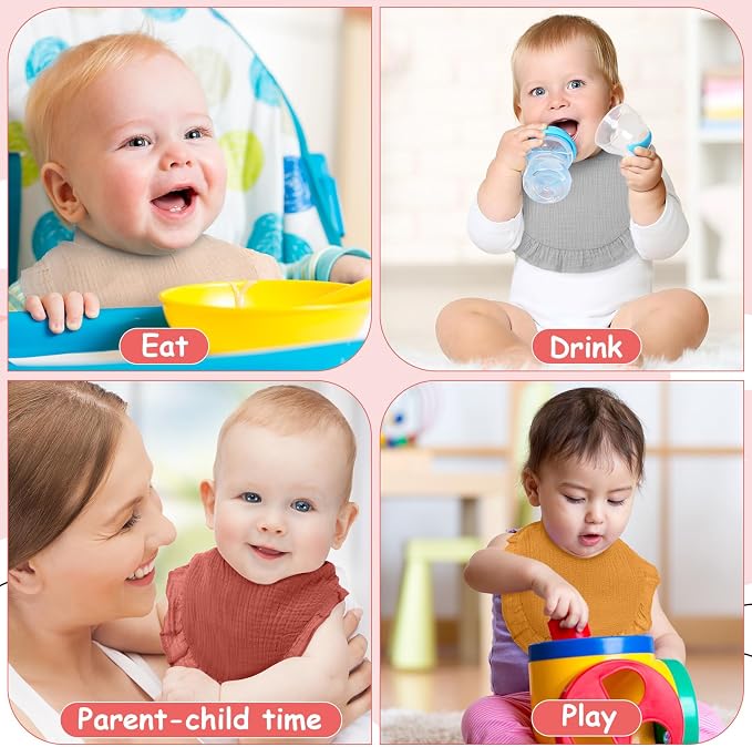 Kenning 18 Pcs Baby Muslin Drool Bibs Ruffle Snap Button - Image 6