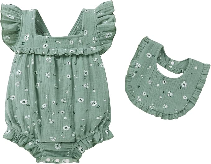 YOUNGER TREE Baby Girl Romper 100% Cotton Ruffle Sleeveless Summer Outfit by YOUNGERTREE