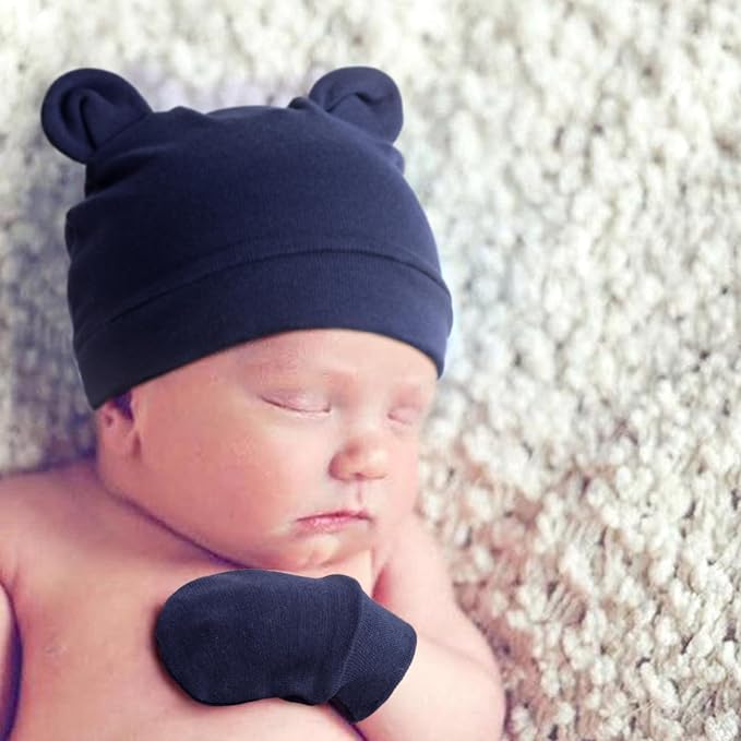 Newborn Baby Hat and Mittens Set Bear Ears Toddler Infant Beanie Caps Newborn - Image 7