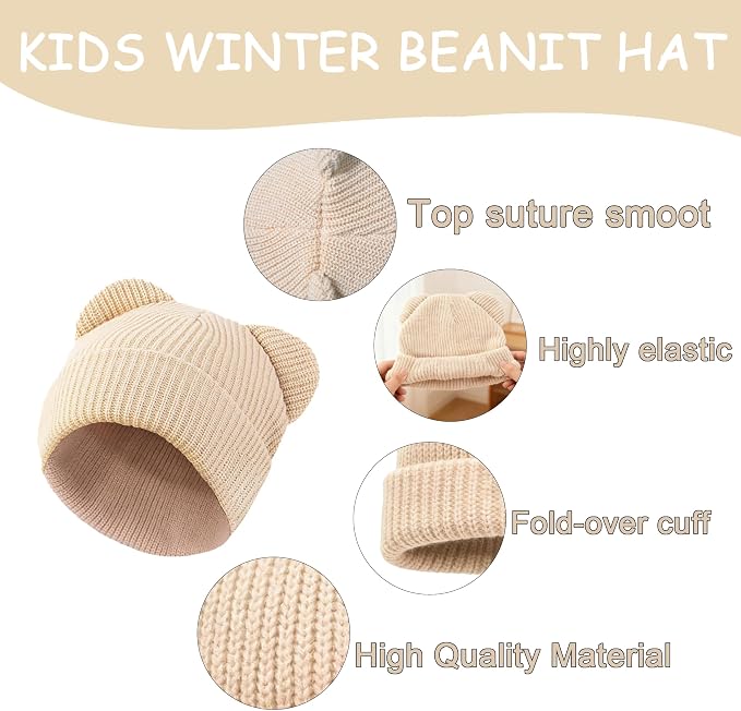 Baby Beanie Cute Toddler Winter Hat 3 Pack Soft Double Layers Knit Warm Cap - Image 4