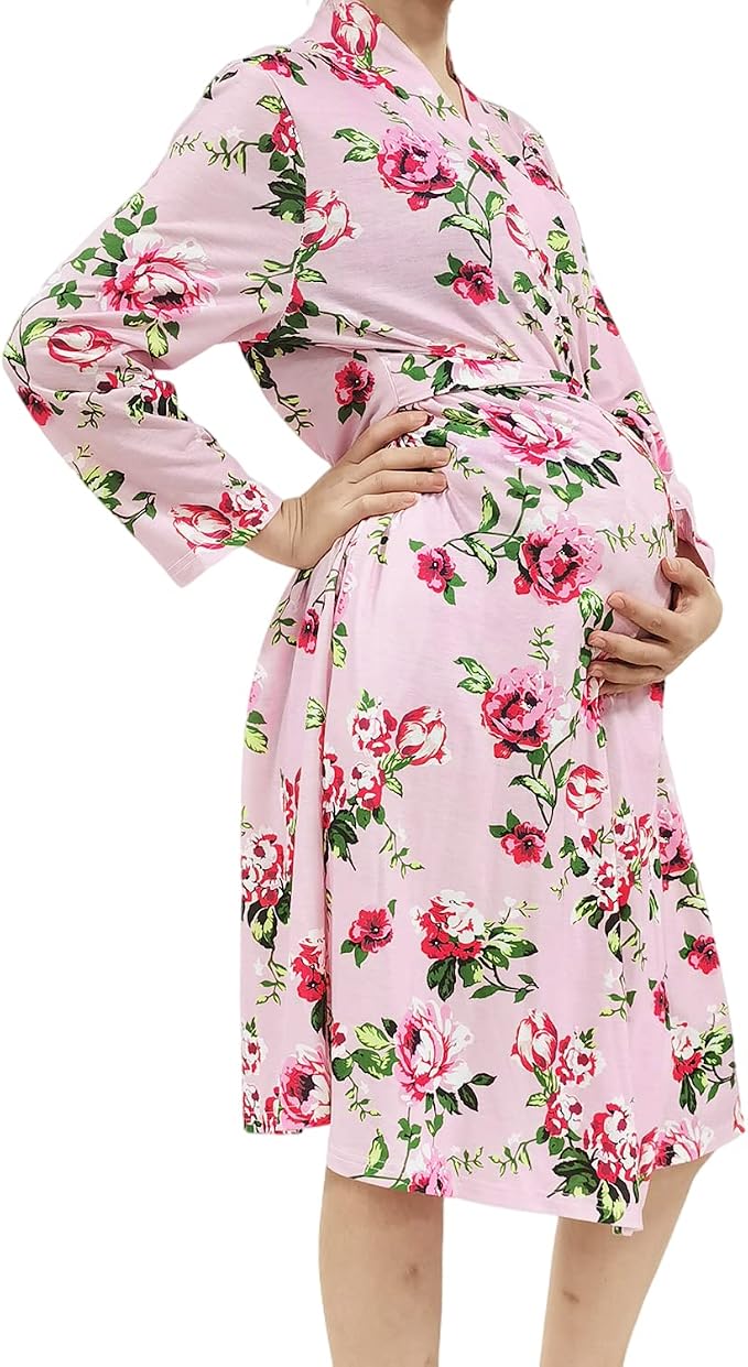 SUFEINI Maternity Robe and Matching Baby Swaddle Blanket Set, Mommy Robe - Image 4