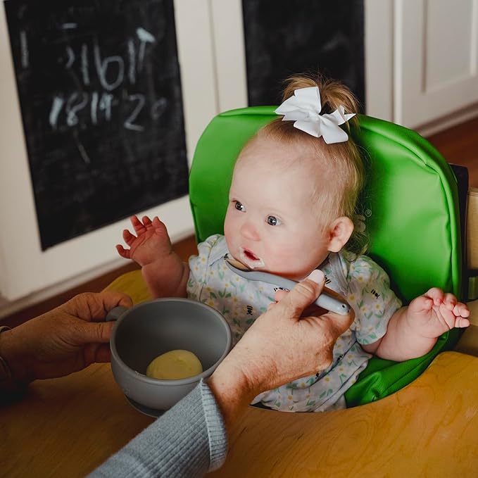 TalkTools Itsy Bowl with Locking Lid - Platinum grade silicone with Volume Lines, Curved Walls for Easy Scooping - for Babies, Toddlers, Children, and Elderly - Snack Cup Lid Accessory (Cloud)