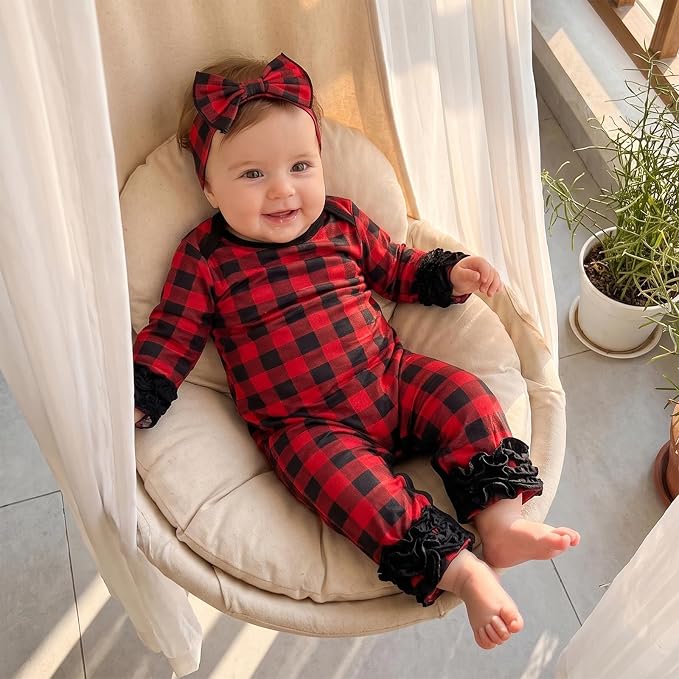 Newborn Baby Girl Clothes Jumpsuit Ruffle Romper Bodysuit Pants Headband - Image 4