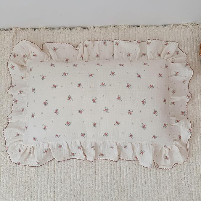 BuLuTu Toddler Pillowcase Cotton Muslin Kids Pillow Cases Enveloped Soft Breathable Children Teens Pillow Cover for Sleeping Traveling, Standard Size Pillow Protector, Berry Pattern, 20"x26",1 Piece