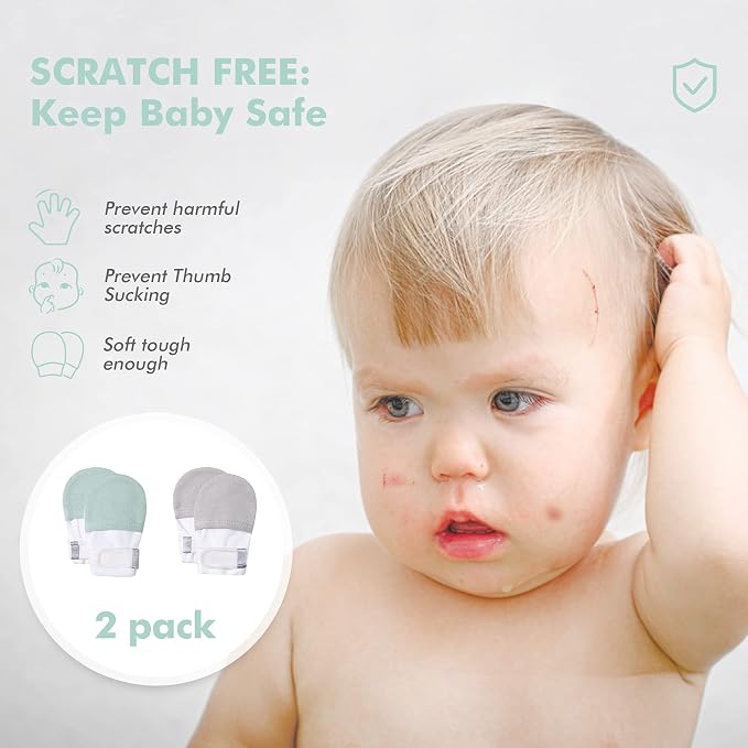Baby Newborn No Scratch Mittens Stay On, 100% Cotton Adjustable 0-12M | Soft - Image 2