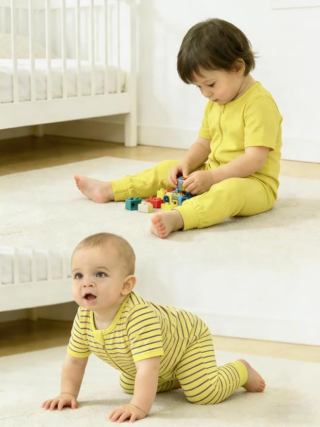 Jimonda Baby Romper Short Sleeve Cotton Pajamas 2-Way Zipper - Image 3
