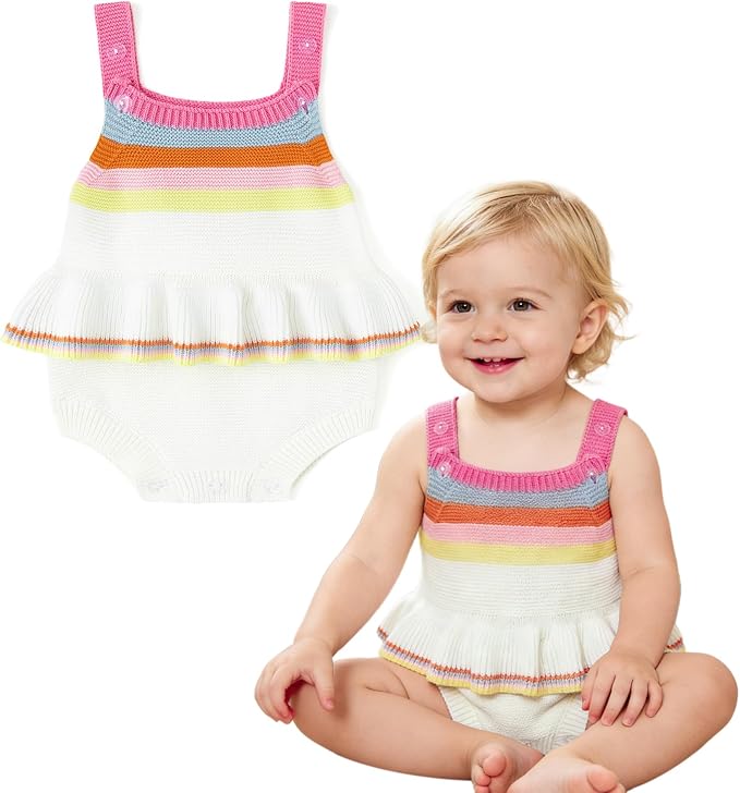 Simplee kids Baby Girl Romper, Sleeveless Pompoms Square Neck | Soft Breathable by Simpleekids