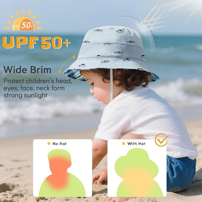 Durio UPF 50+ Baby Sun Hat Wide Brim Toddler Bucket Hats - Image 2