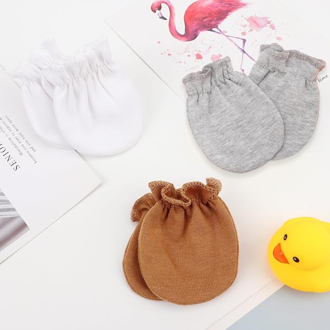 AQOKKA Newborn Baby Mittens No Scratch Cotton Elastic Wrist Gloves Infant - Image 5