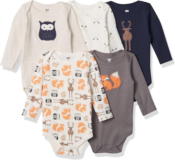 Hudson Baby baby-boys Cotton Long-sleeve Bodysuits 5-pack by HudsonBaby
