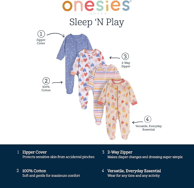 Onesies Brand Baby Girls 4-Pack Sleep 'N Play Footies Multi Pack - Image 6
