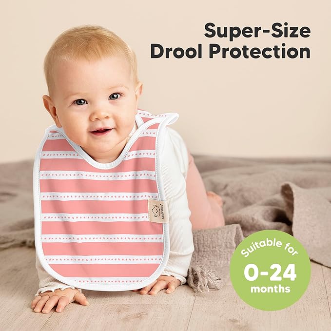 8-Pack Baby Bibs for Boys, Girls - Pullover Bibs for Drooling Teething Baby Girl & Boy Toddler, Newborn, Soft & Absorbent, Cute Colors, Large Torso Coverage Keep Infant Clean & Dry (Sweet Charm)
