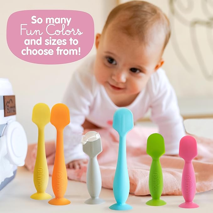 Bumco Baby Bum Brush + Mini Baby Diaper Cream Spatula with Case - BPA-Free Silicone Diaper Spatula with Suction Cup, Wipe-Clean, Mom-Invented Butt Paste Applicator (Blue & Gray)