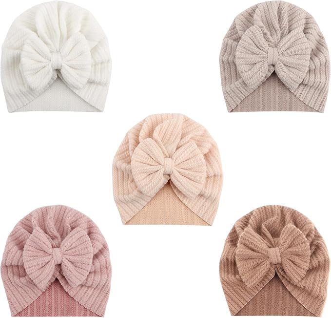 DRESHOW BQUBO 5 Pieces Newborn Baby Turban Hats Bow Baby Infant Beanie by DRESHOW