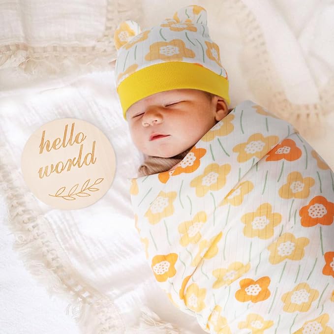 DRESHOW BQUBO Cotton Baby Swaddle Hat Set Newborn Infant Receiving Blankets - Image 2