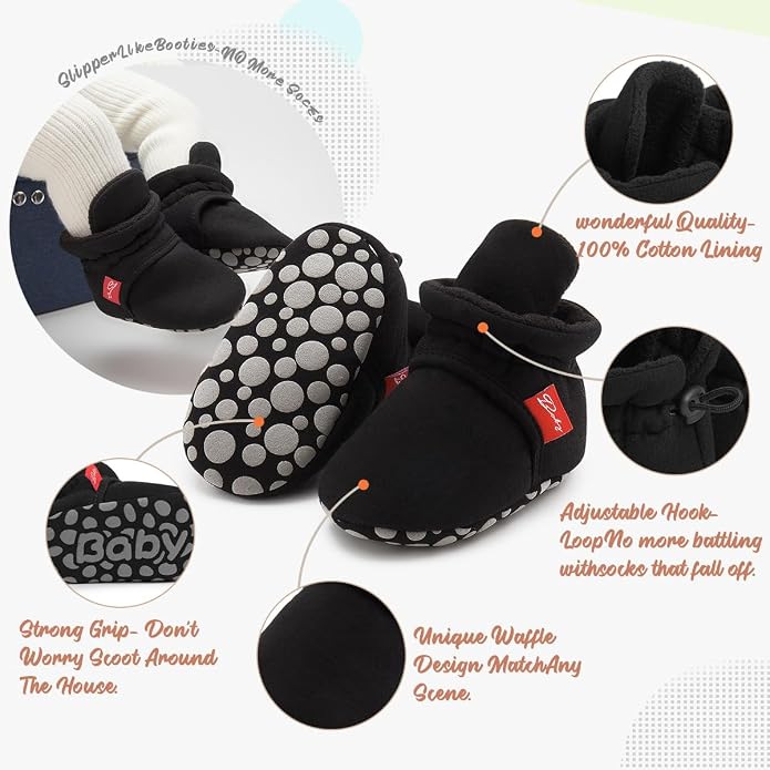 Infant Baby Boys Girls Cozy Fleece Booties Stay on Slippers Non Slip Soft - Image 5