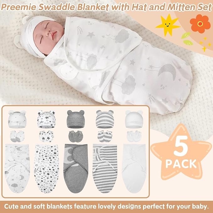 5 Pack Preemie Swaddle Blanket Wrap - Image 4