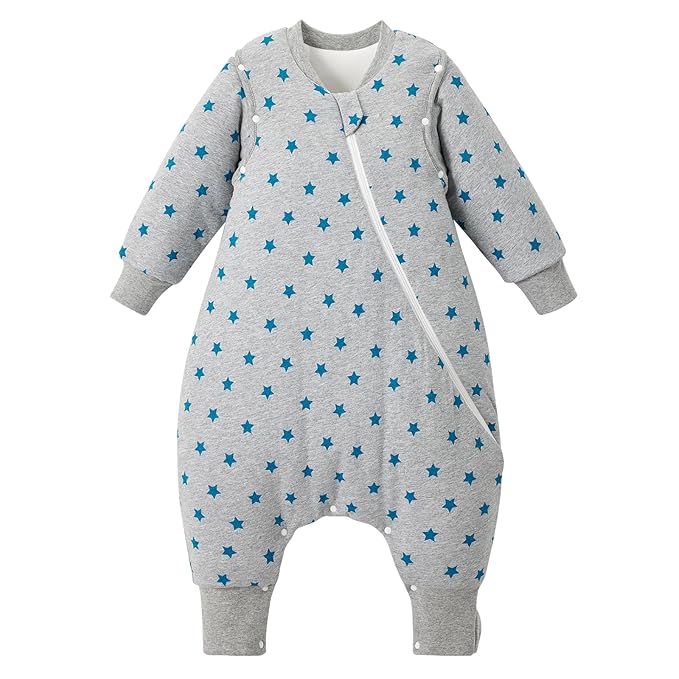 Duomiaomiao 3.5 TOG Toddler Sleep Sack 2-3T 100% Cotton Winter Side Open Zipper Baby Sleep Sack with Feet, Warm Toddler Wearable Blanket