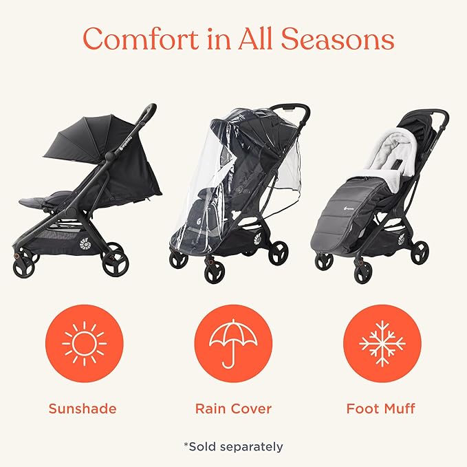 Ergobaby Metro 3 All in One Compact Baby Stroller - Lightweight Travel Stroller - Easy One-Hand Fold for Overhead Airplane Storage (Carries up to 50 lbs) - Car Seat Compatible - Natural Beige