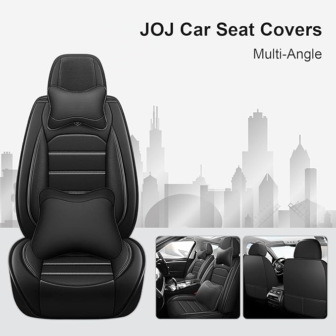 JOJ Car Seat Cover Fit for Toyota Highlander 2001-2025,7 Seat Car Seat Cover,No-Slip Waterproof Breathable Faux Leather Automotive Seat Covers Auto Interior Covers,Full Set with Pillow,Black