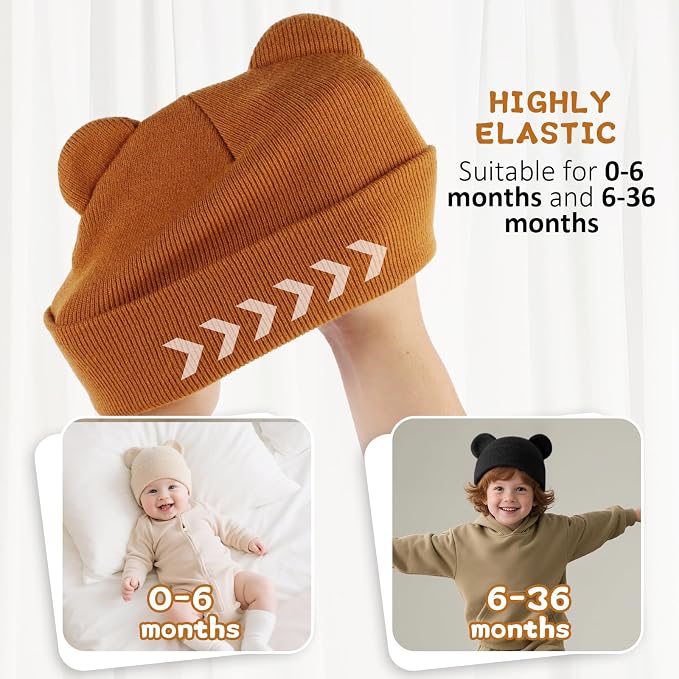 Baby Winter Beanie Hat, Kids Cute Bear Ears Soft Knit Beanie - Image 4