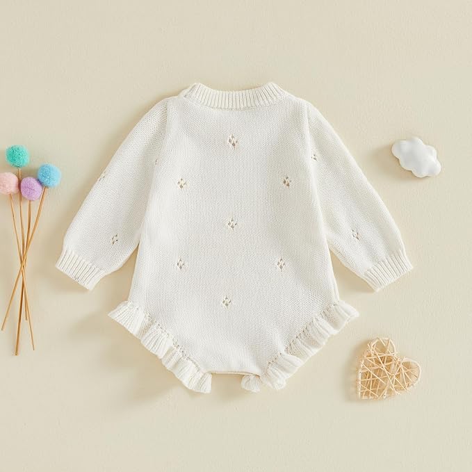Mubineo Baby Girl Fall Winter Clothes Basic Plain Cute Sweater Romper Outfit - Image 4