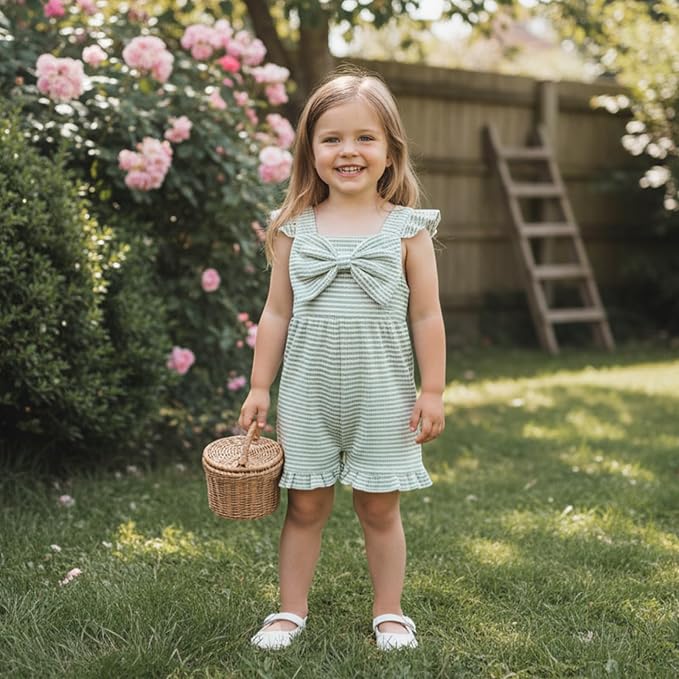 Little Girl Romper Toddler Overalls Summer Bow Jumpsuit Boho Outfit 6M-5T - Image 3