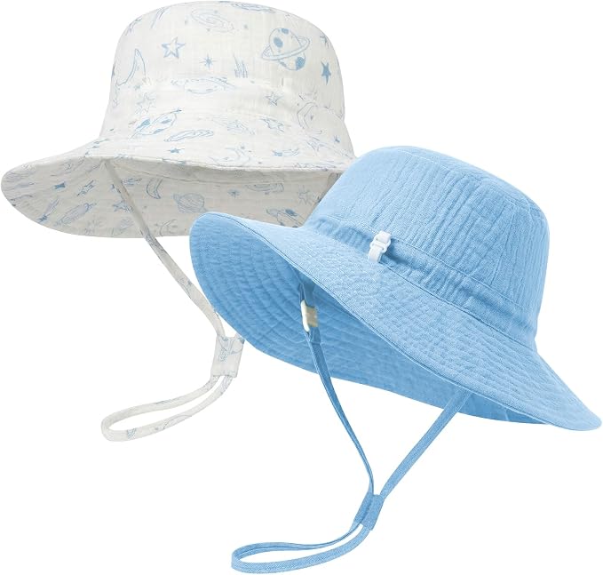 Play Tailor 2 Pack Newborn Baby Sun Hat Breathable Muslin Cotton Cap 0-24M | by PlayTailor