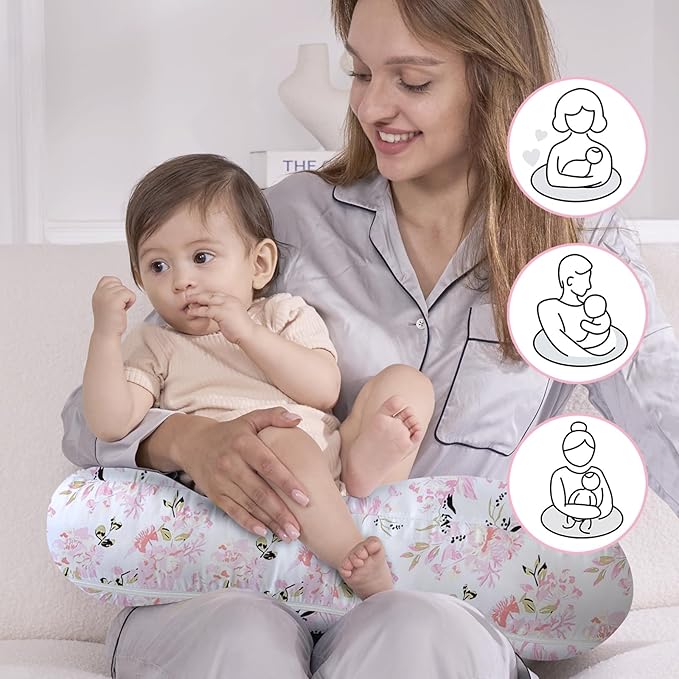 Little Grape Land Nursing Pillow,Upgraded Breast Feeding Pillow for Mom,Breastfeeding & Bottle Feeding for 0–12 Months, Soft Machine Washable Cover with firm breathable filling, Tummy Time,Rose Floral