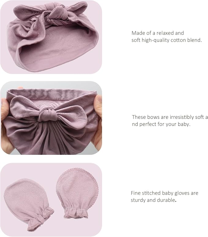 LIDHAY 4PCS Newborn Baby Hospital Hats Beanie Bow Infant Caps Cotton Preemie - Image 2