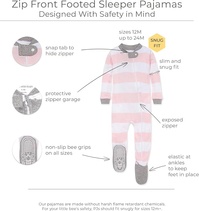 Burt's Bees Baby Girls Organic Cotton, Snug Fit Footed Sleeper Pajamas | - Image 2
