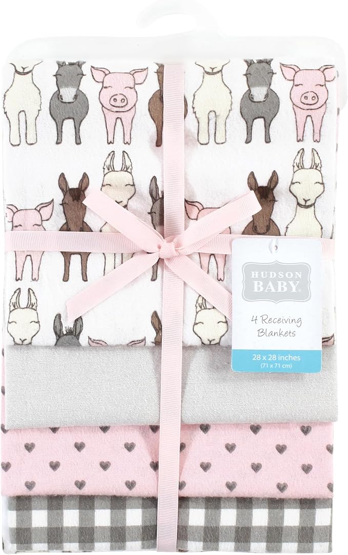Hudson Baby Unisex Baby Cotton Poly Flannel Receiving Blankets, Farm Friends - Image 2
