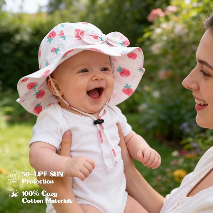 Baby Girl Sun Hat with UPF 50+ Outdoor Adjustable Beach Hat with Wide Brim - Image 4