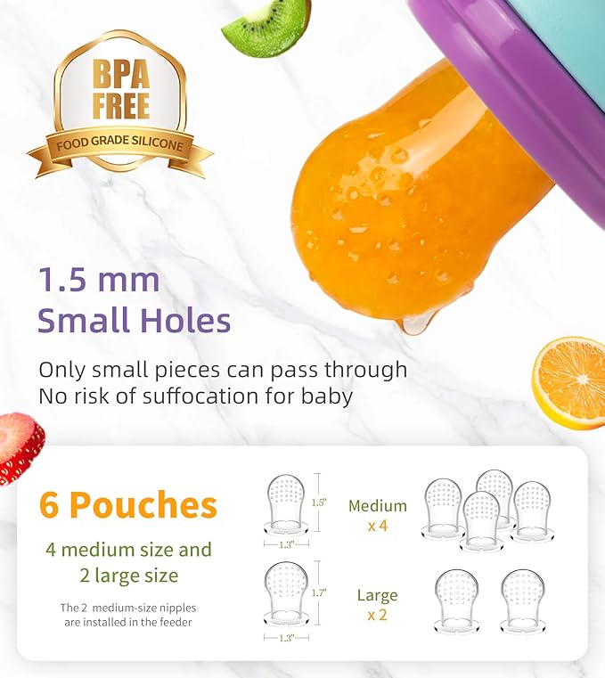 Baby Fruit Feeder Baby Breastmilk Popsicle Molds, Food Freezer Tray Storage Containers, Silicone Pacifier Feeder and Teether, Includes 6 Extra Food Pacifier