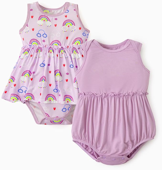 PATPAT Baby Girl Bamboo Viscose 2-Pack Romper & Dress | Color-Coded Snaps by PATPAT