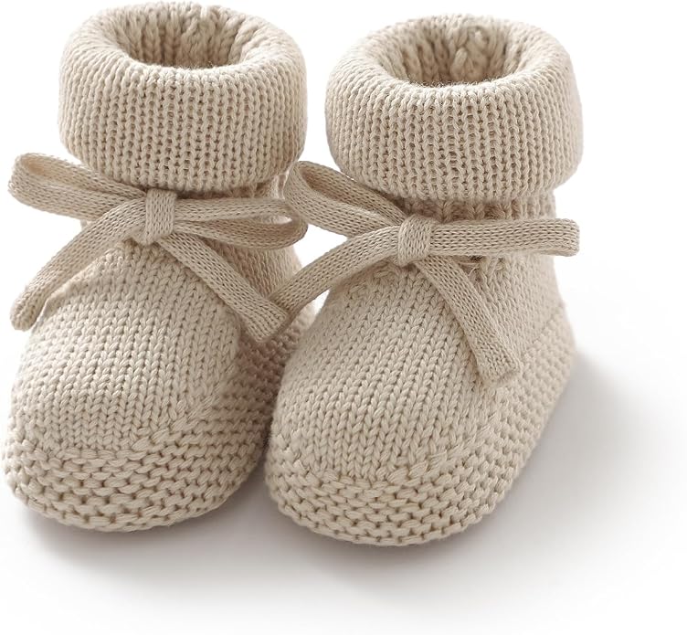 Hadetoto Newborn Baby Booties Cotton Knit Shoes | Soft, First Walkers, by Hadetoto