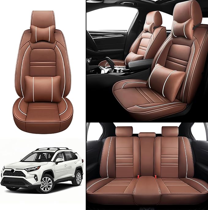 Car Seat Covers for Toyota rav4 2000-2025 | 5-Seats Seat Covers, Waterproof Seat Protectors, Automotive Seat Covers (Full Set with Pillow,Coffee)