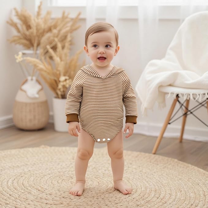 Baby Girl Boy Hooded Sweatshirt Long Sleeve Solid Color Romper Infant Baby Fall - Image 5