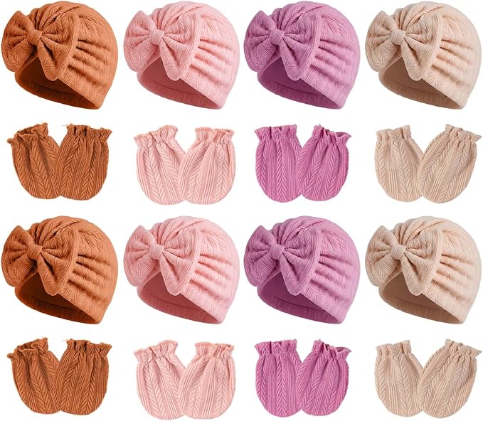 Newborn Baby Girl Hats Mittens Set Cotton by MKYSZLTSOCKS-EnjoyComfort