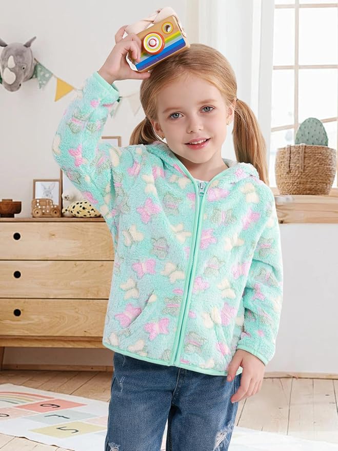 Toddler Baby Girl Fleece Jackets Fall Clothes Hooded Zip Fuzzy Coats - Image 3