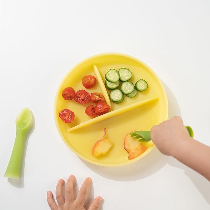 Olababy 100% Silicone Suction Plate | Toddler Plates with Suction | Divided Plates for Kids | Self Feeding Baby Essentials | Baby Registry Must Haves | Microwave Dinner Plates (Blueberry)