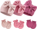 Newborn Baby Hats and Mittens Set Infant Bow Beanie Cap Toddler Gloves Newborn by AQOKKA